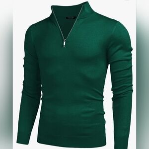 Coofandy Hunter Green  Quarter Zipper Men's Polo Sweater Size S  NWT